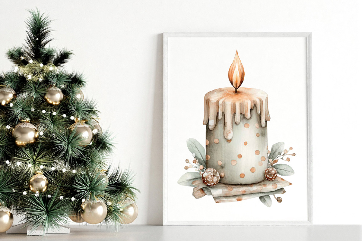 Watercolor Neutral Christmas Clipart, an Illustration by Canvas Craft (Photo 6 of 6)