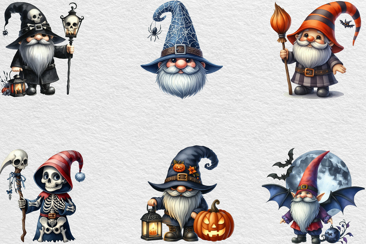 Halloween Gnome Clipart, an Illustration by Black Bird Studio (Photo 6 of 6)