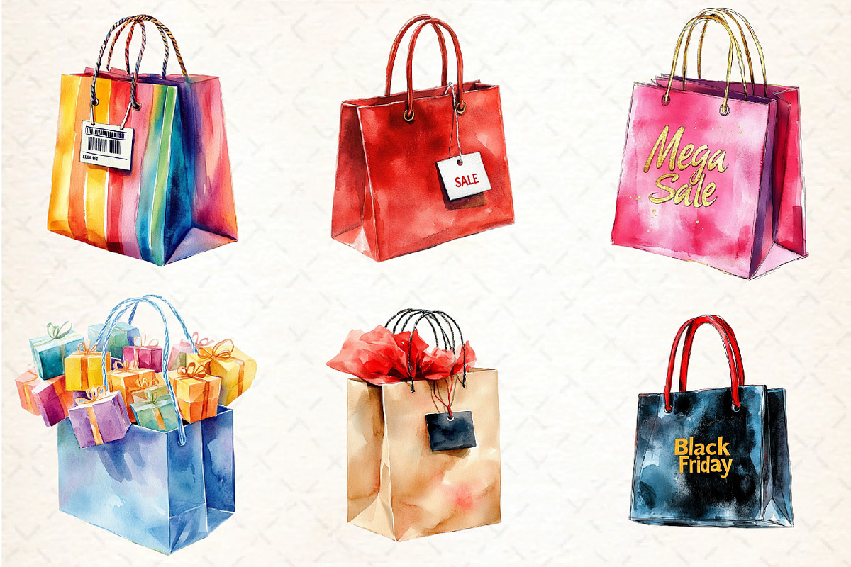 Watercolor Shopping Bag Black Friday, an Illustration by DreamCafeArt (Photo 2 of 5)