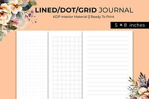 Lined,Dot,Grid journal Kdp Interior, a Stationery Template by Hurairagraphics