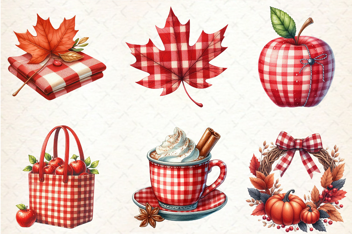 Red Gingham Autumn Clipart, an Illustration by Rose Art (Photo 4 of 4)
