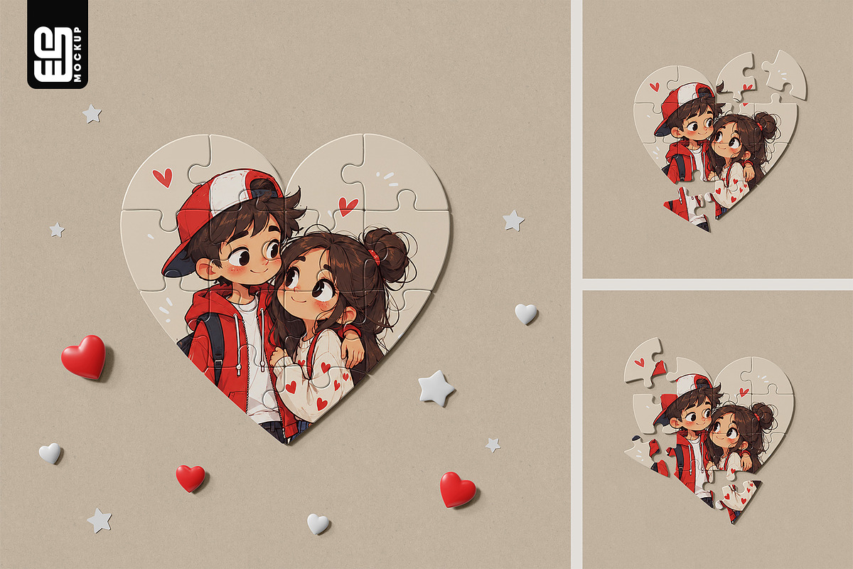 Heart-Shaped Jigsaw Puzzle Mockup, an Advertising Mockup by SD Mockup (Photo 2 of 5)
