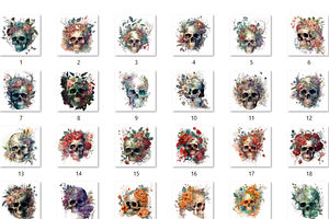 Watercolor Floral Skull Clipart