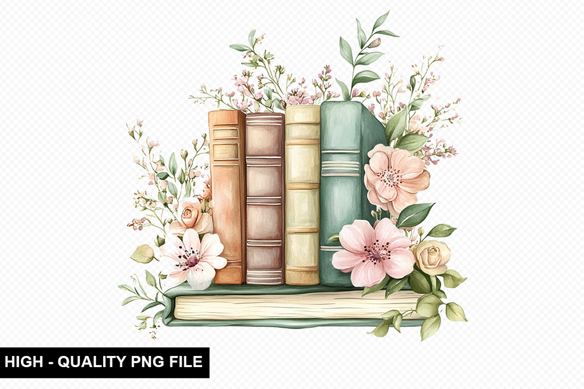 Watercolor Floral Book Clipart, an Illustration by crative8112 (Photo 3 of 11)