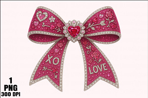Rhinestone Valentines Bow Png, an Illustration by Daily.Designs