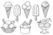 14 hand drawn ice creams vector set, a Background Graphic by InkySplash (Thumbnail 3 of 6)