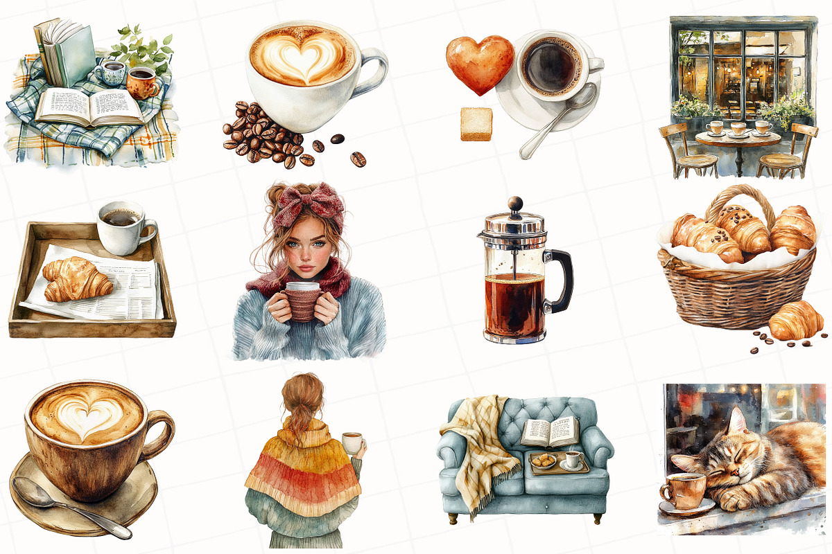 Watercolor Coffee Lover Clipart, an Illustration by OK Design (Photo 4 of 5)