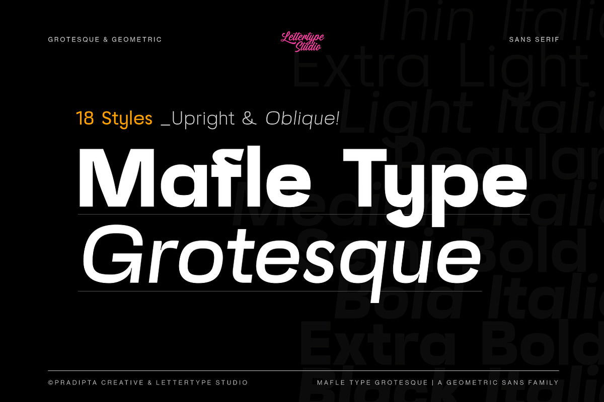 Mafle Type Grotesque Sans Family, a Sans Serif Font by Lettertype Studio (Photo 1 of 9)