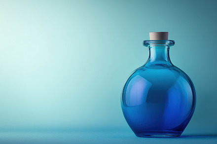 Elegant glass bottle containing blue, a Photo by Tanuart
