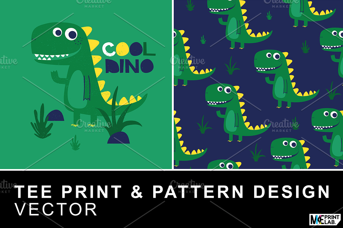 COOL DINO PRINT AND PATTERN DESIGN, an Animal Illustration by MKE Print Lab. (Photo 1 of 2)