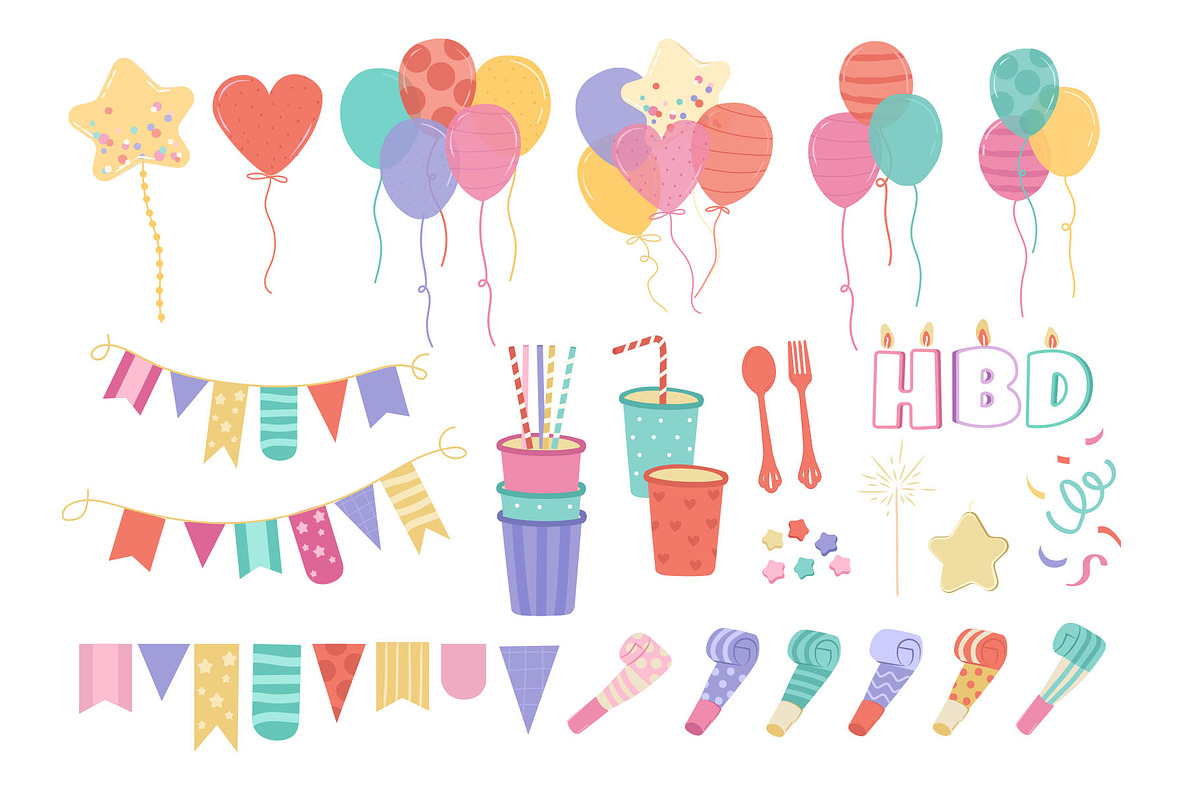 Birthday Party Bundle Illustrations, a Background Graphic by CreativeChristiana (Photo 14 of 17)