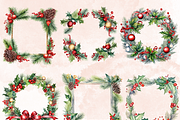 Watercolor Christmas Frames Clipart, an Illustration by GiraffeCreative (Thumbnail 4 of 9)