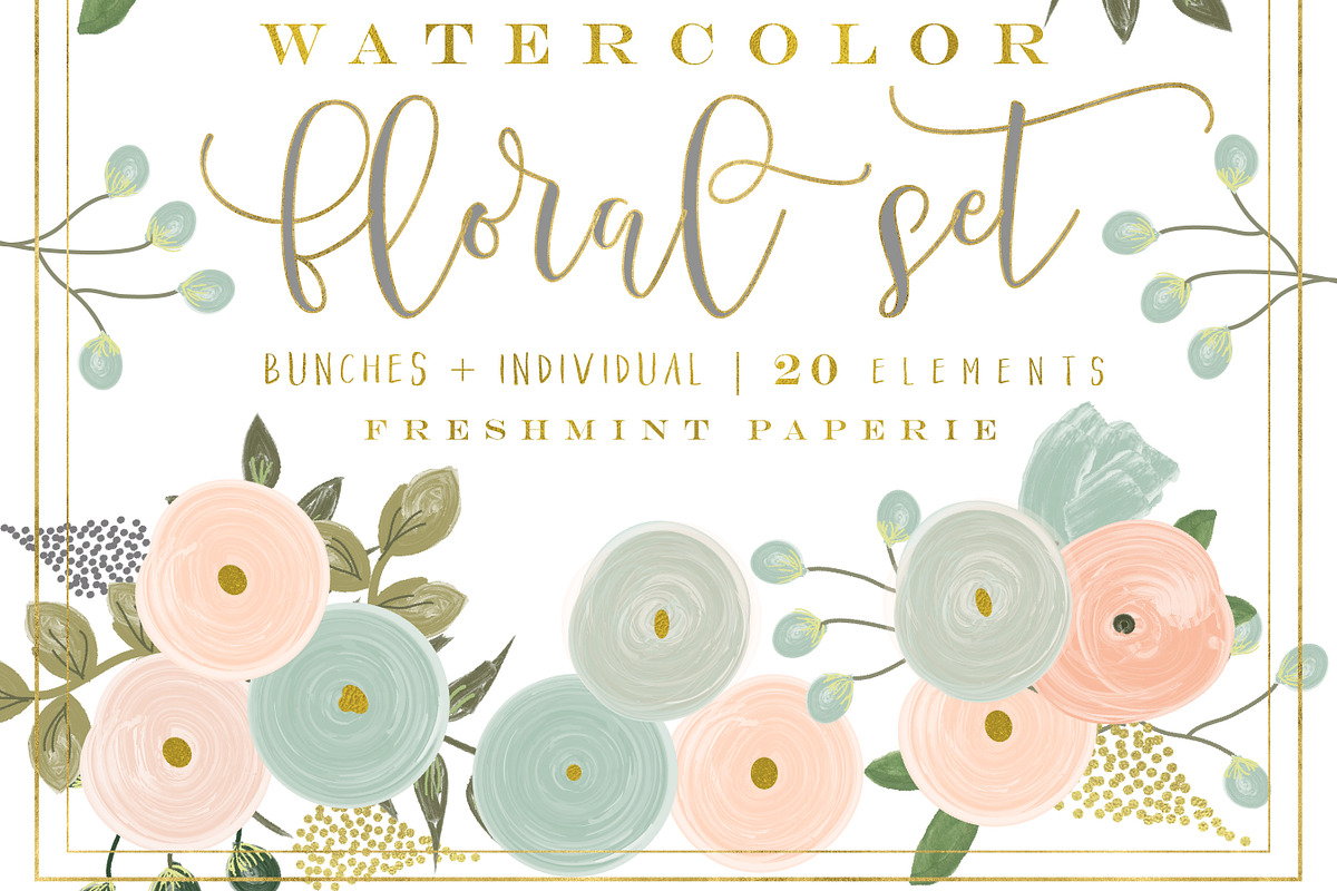 peach watercolor floral clipart set, a Graphic by Freshmint Paperie (Photo 1 of 2)