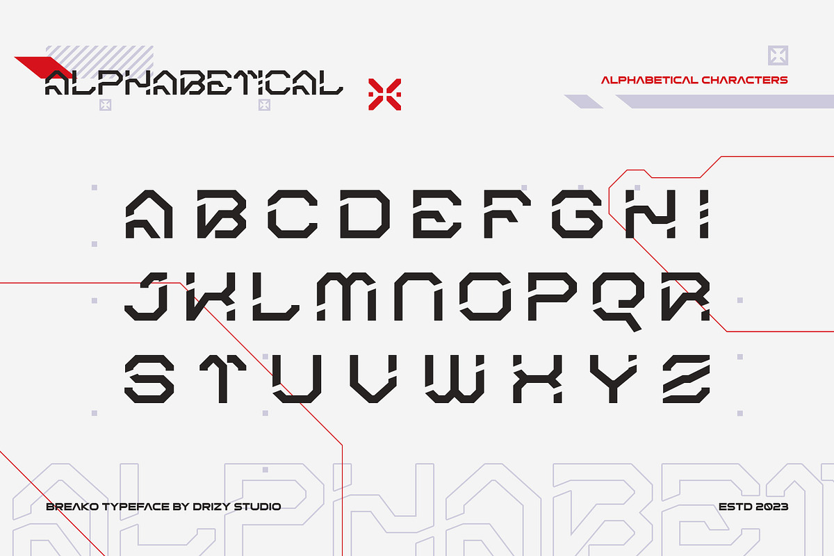 Breako - Futuristic Stencil Font, a Sans Serif Font by Drizy (Photo 2 of 10)