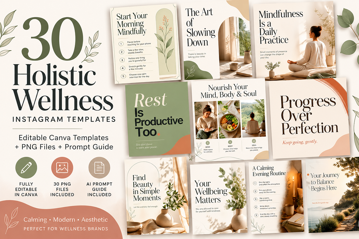 Holistic Wellness IG Canva Template, a Social Media Template by Daffodil Dream Studio (Photo 1 of 3)