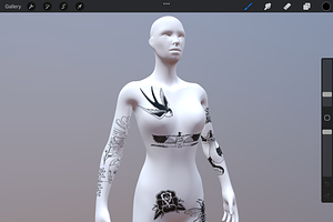 3D Object Female Body Model Tattoo