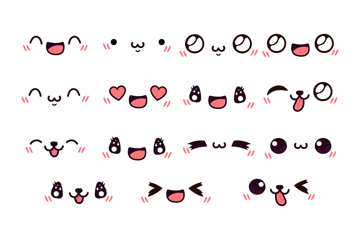 Cartoon Kawaii Face Set Illustration, an Object Illustration by ArtVarStudio (Photo 2 of 3)