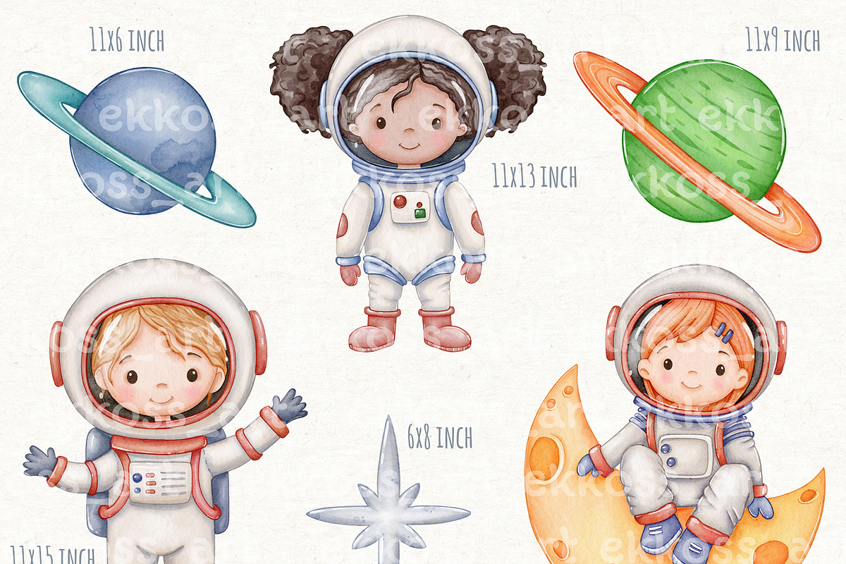 Astronaut Space Watercolor Clipart, an Object Illustration by ekossa_art (Photo 2 of 6)