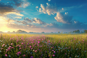 Bright field filled with flowers, a Photo by Pavel_design