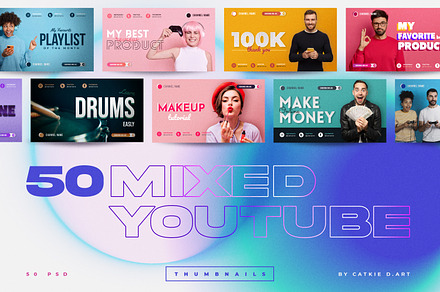 Youtube Thumbnail Bundle (50 PSD), a Social Media Template by Catkie - Digital Art