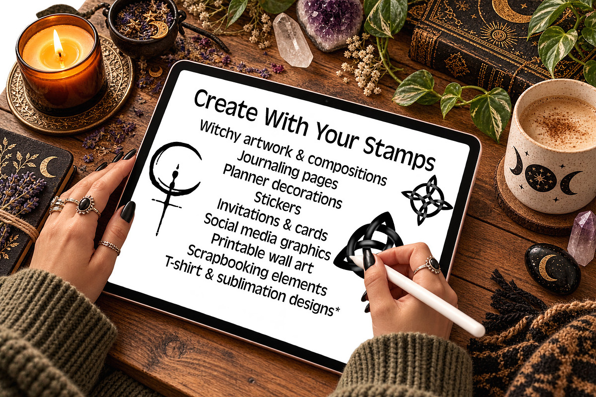 13 Witchy Symbols Procreate Stamps, a Brush Add-On by Willow Paige Farms (Photo 2 of 4)