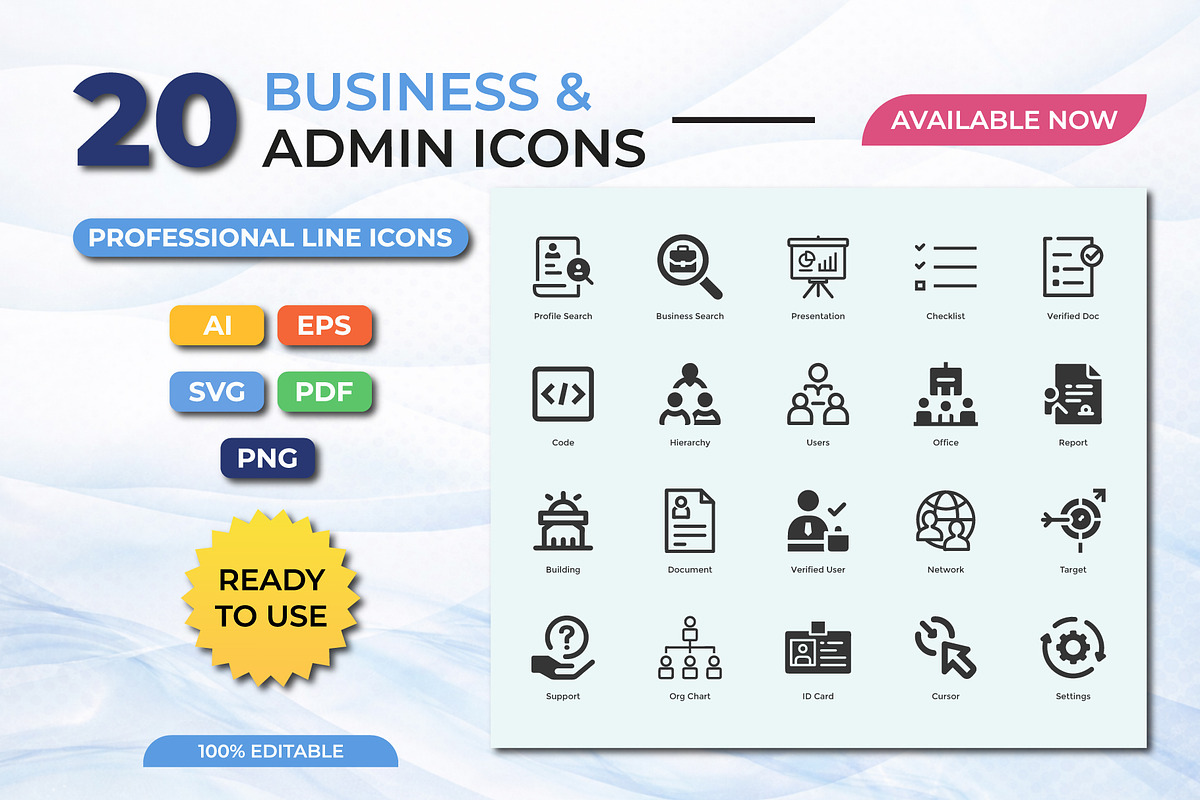 60 Business & Admin Line Icons Pack, an Outline Icon by taieefbakshi (Photo 1 of 6)
