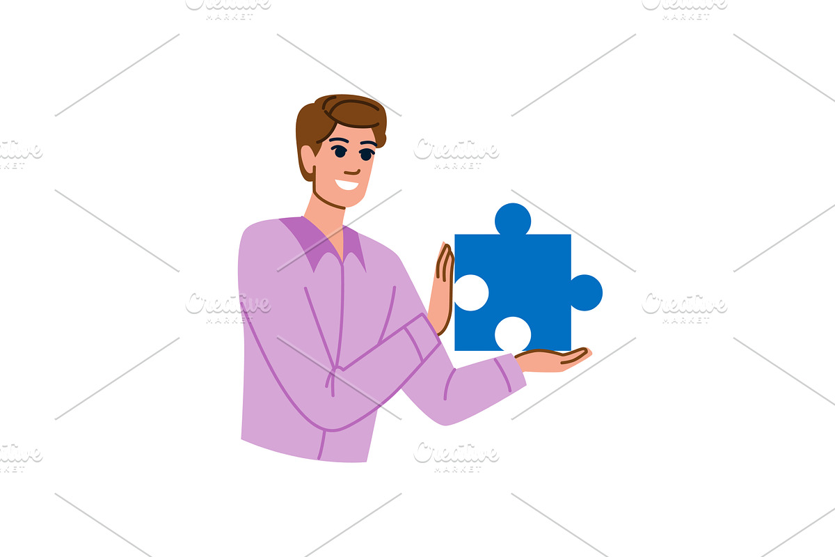 Businessman holding big puzzle piece, a Person Illustration by pikepicture