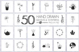 50 Hand Drawn Elements and Patterns