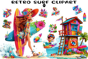 Retro Surf Clipart, a Seasonal Illustration by CreationArt