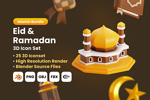 Ramadan And Eid Mubarak 3D Icons