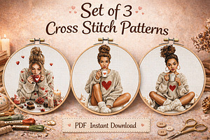 Girl with Coffee Cross Stitch PDF, a Templates & Theme by LeCoqDesign