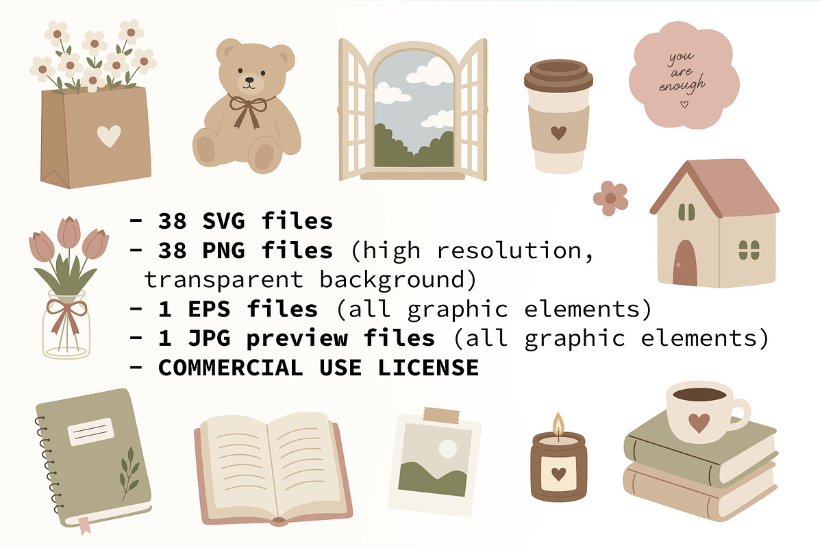 Cozy Neutral Vector Clipart Pack, an Object Illustration by NataKa (Photo 4 of 4)