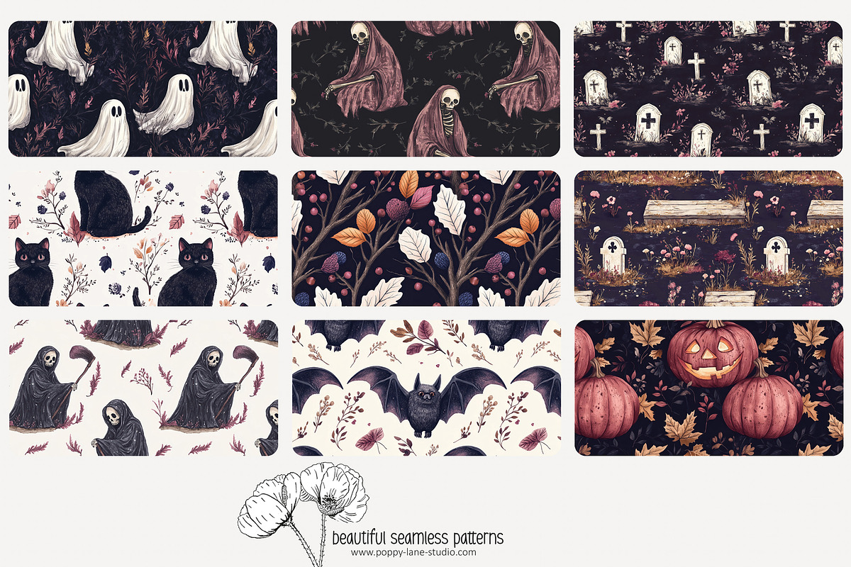 70 purple Halloween seamless pattern, a Pattern Graphic by Poppy Lane Studio (Photo 7 of 10)