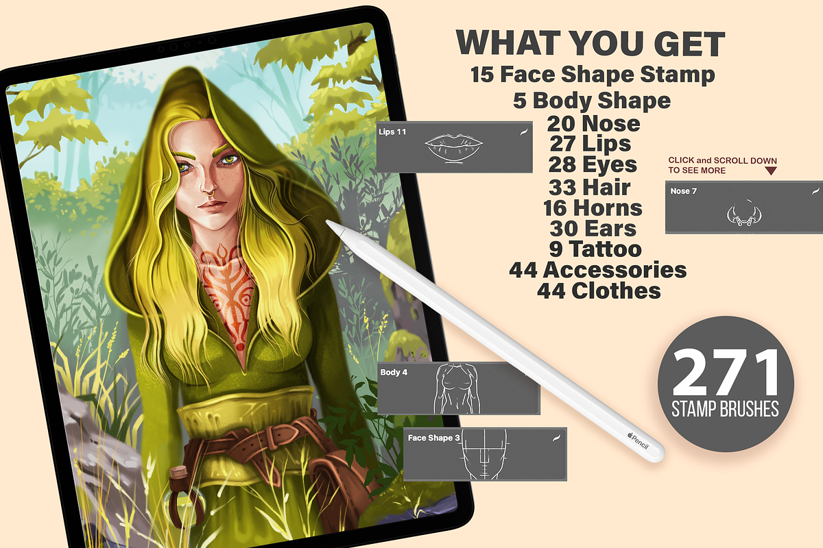 PROCREATE FANTASY WOMEN PORTRAIT, a Brush Add-On by AlexandraArt (Photo 2 of 8)