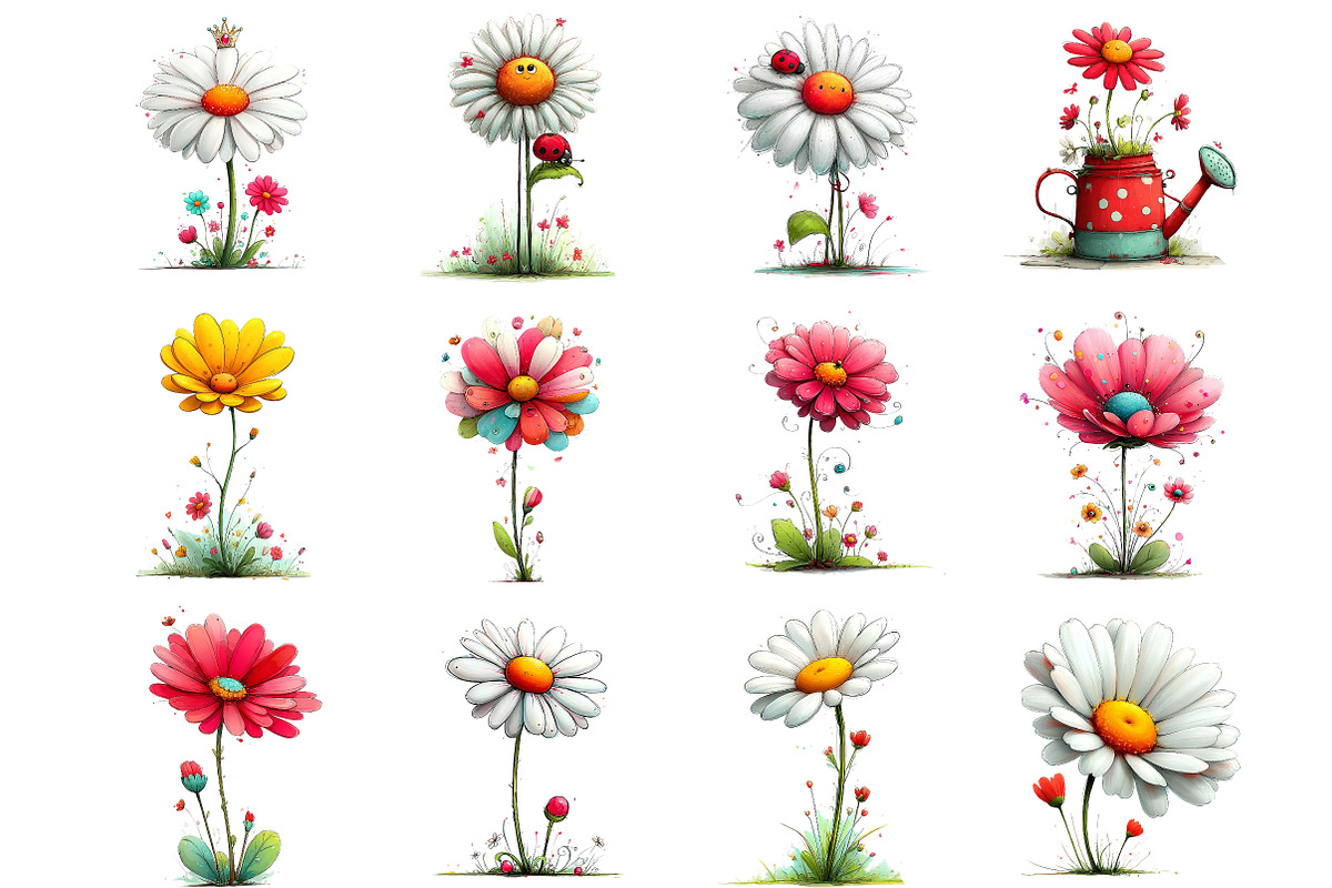 Whimsical Spring Daisy Flower Clipar, an Illustration by DreamArtGraphic (Photo 3 of 4)