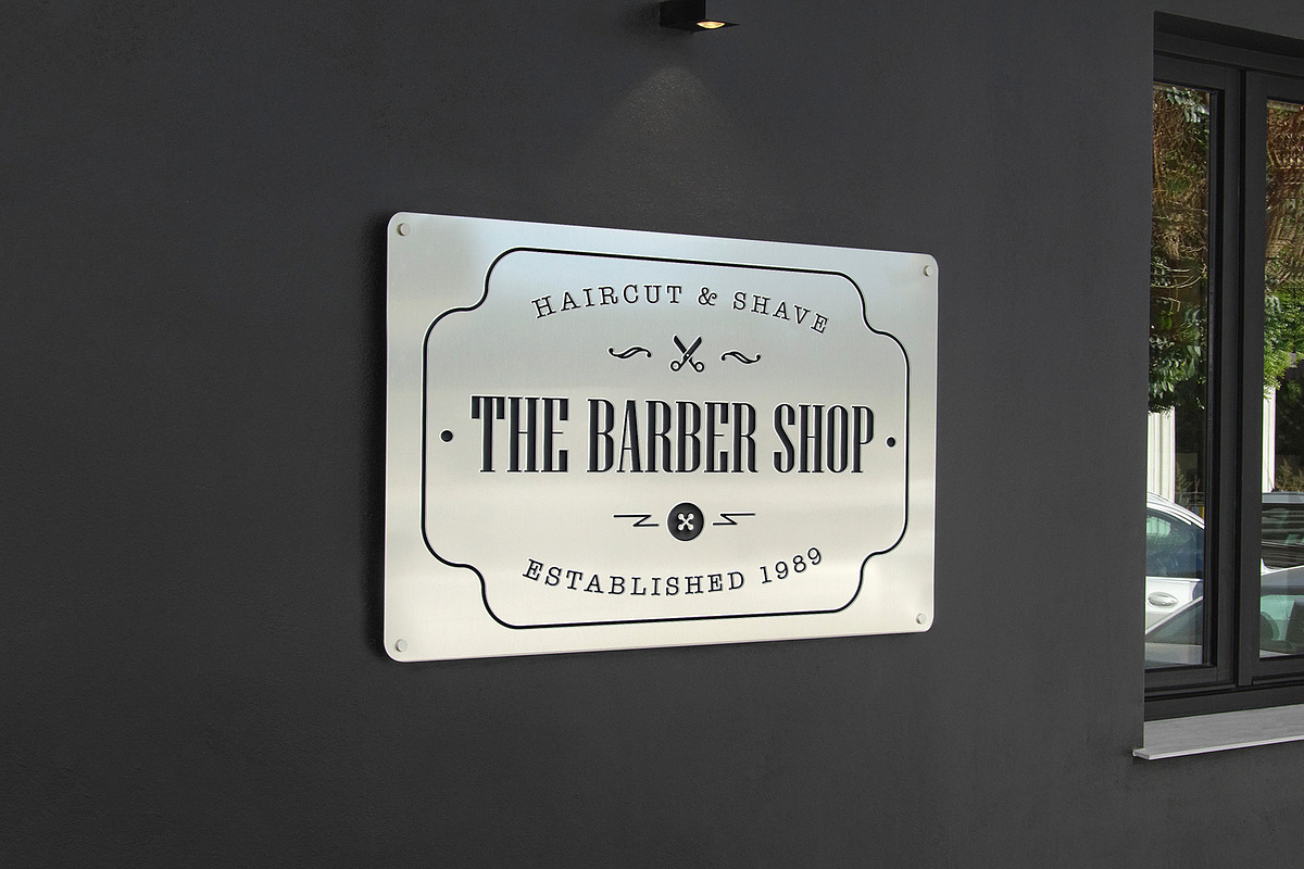 Logo Mockup Barber Lasered Sign, an Advertising Mockup by Asylab (Photo 1 of 5)