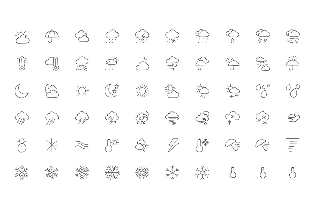 60 Weather Hand Drawn Doodle Icons, an Outline Icon by Creative Stall (Photo 2 of 2)