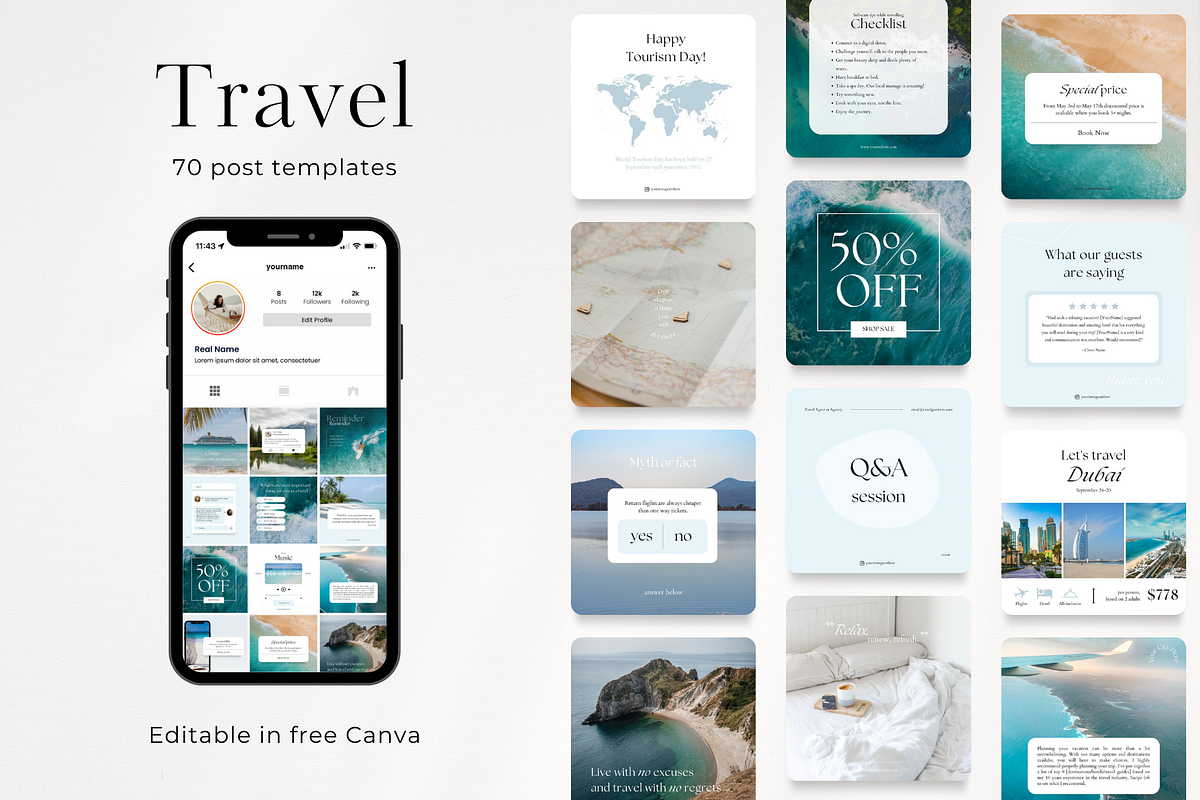 70 Travel Social Media Posts, a Social Media Template by PatternLab.