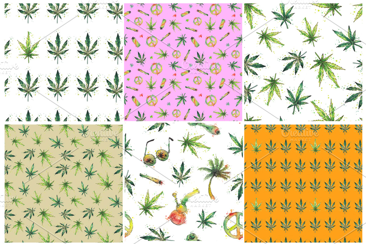Watercolor cannabis, a Pattern Graphic by lenavetka87 (Photo 2 of 3)