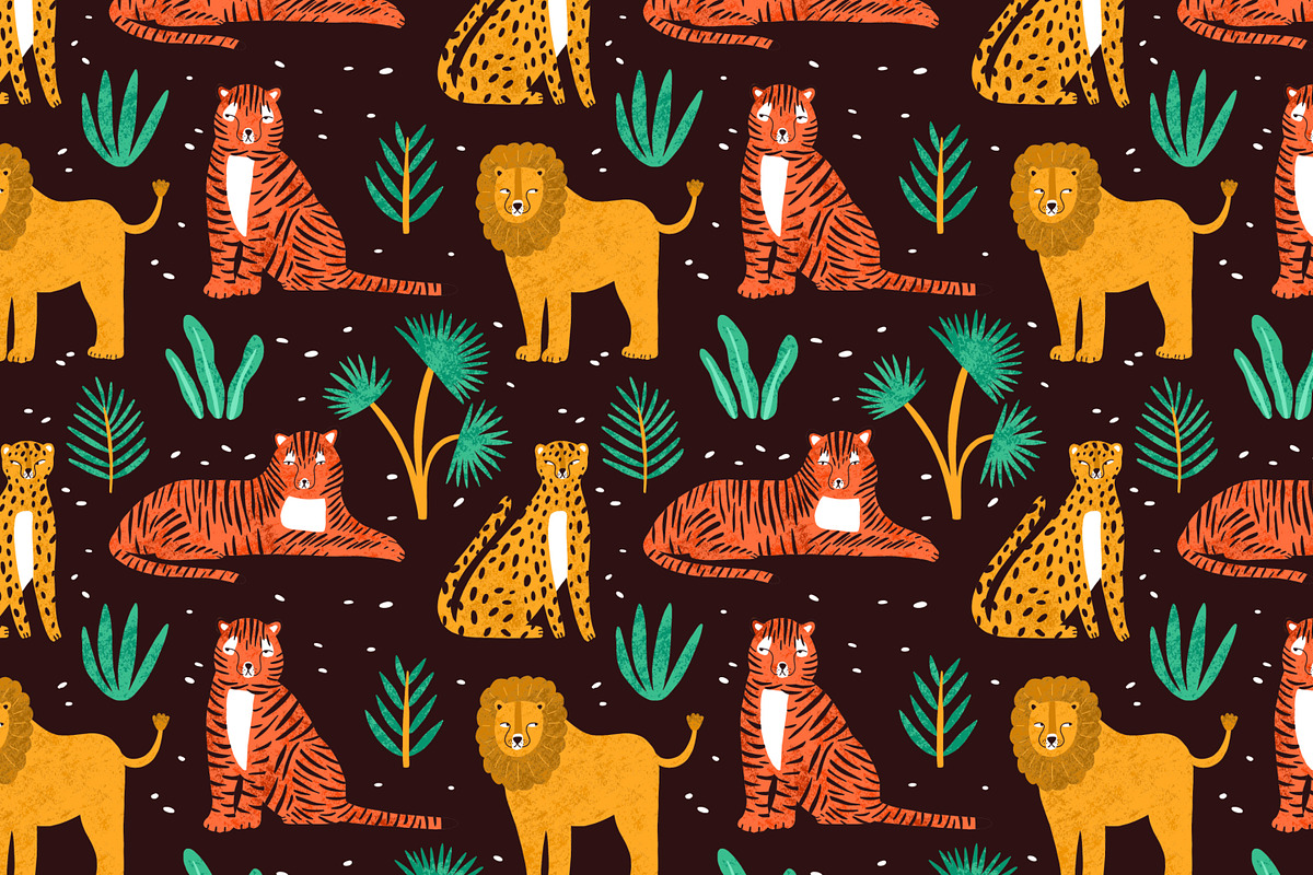 Wild cats seamless patterns, a Pattern Graphic by Good Studio