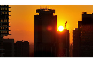 Sydney sunset featuring skyscrapers, an Architecture Photo by Goinyk