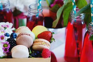 Macarons and lemonade featuring macarons, macaroon, and berry
