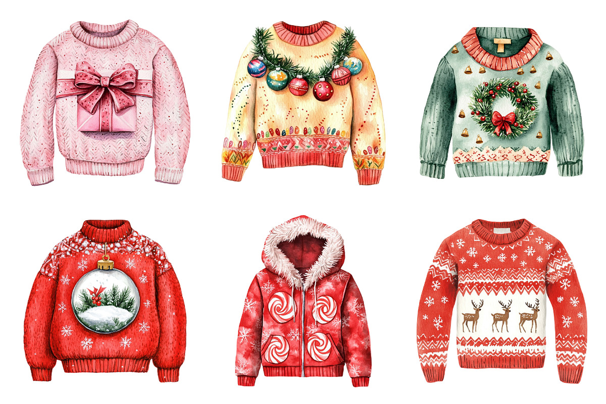 Watercolor Christmas Sweater Clipart, an Illustration by Daily.Designs (Photo 3 of 5)
