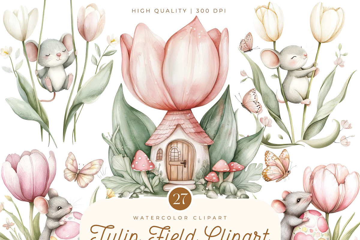 Watercolor Tulip Field Clipart, a Healthcare Illustration by SparkyDesignsUS (Photo 1 of 9)