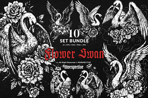 10 Bundle Dark Art Swan Floral, an Illustration by Morspective