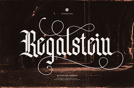 Regalstein | Blackletter Typeface, a Blackletter Font by Denustudios