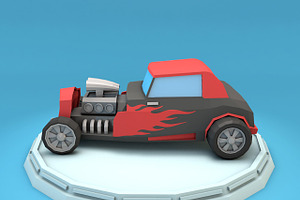 Cartoon Hot Rod Racing Car Low Poly