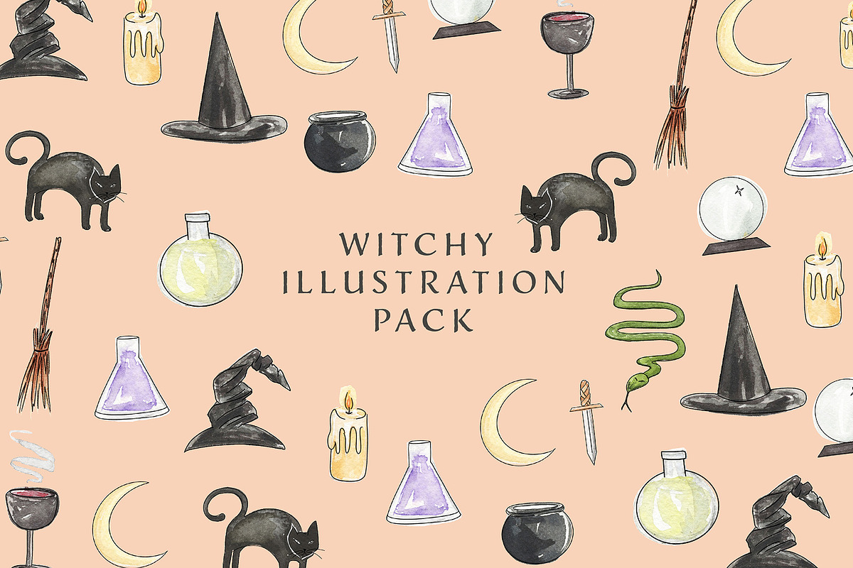 Witchy Watercolor Illustration Pack, an Illustration by One and Only Paper (Photo 1 of 2)