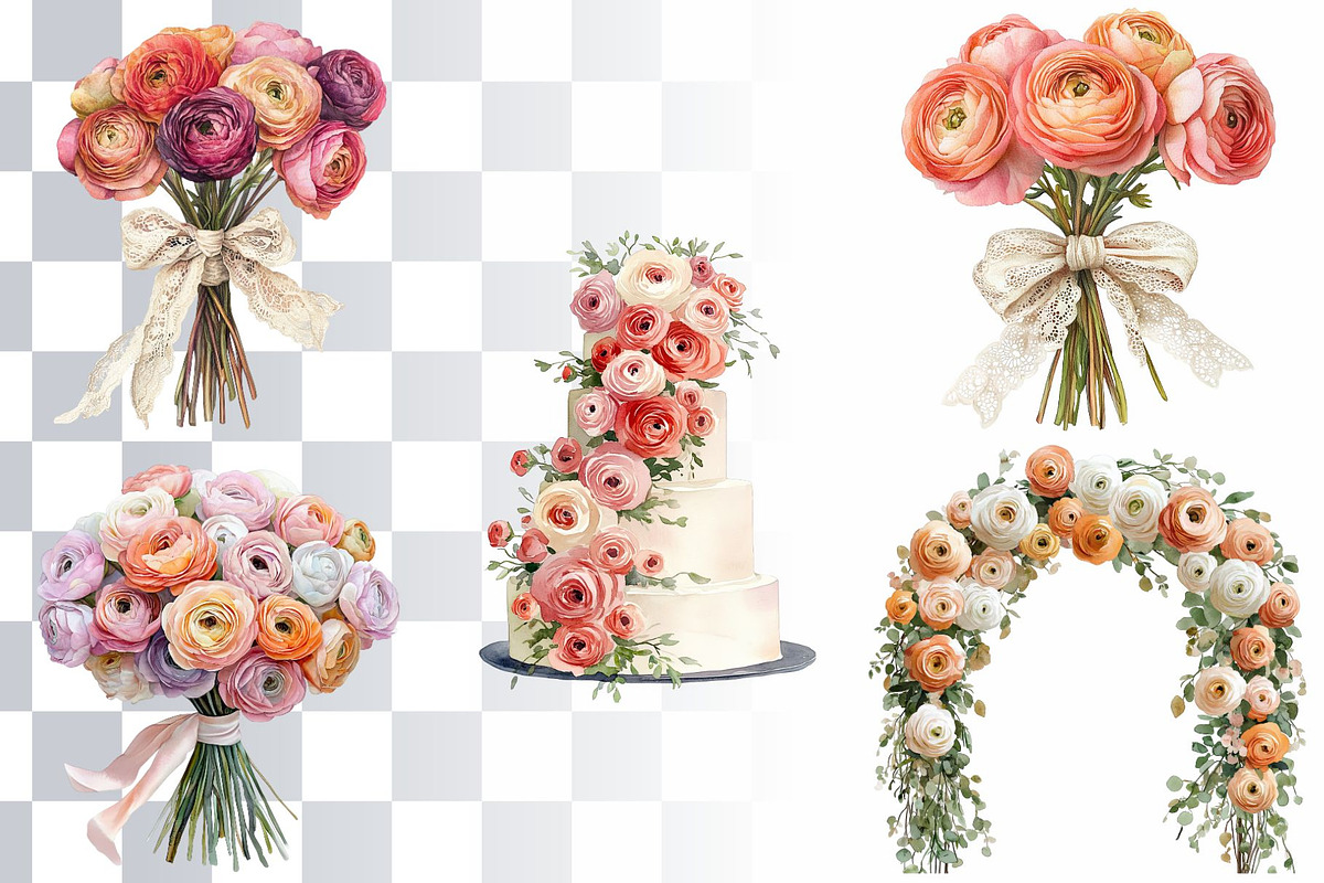 15 Ranunculus Watercolor Cliparts, a Decorative Illustration by Loony Dream Designs (Photo 2 of 5)