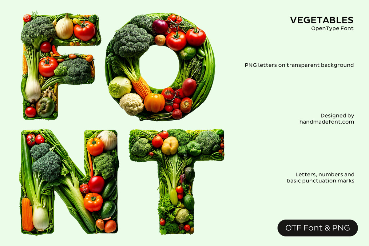 Vegetables Font, a Sans Serif Font by Handmadefont (Photo 1 of 16)